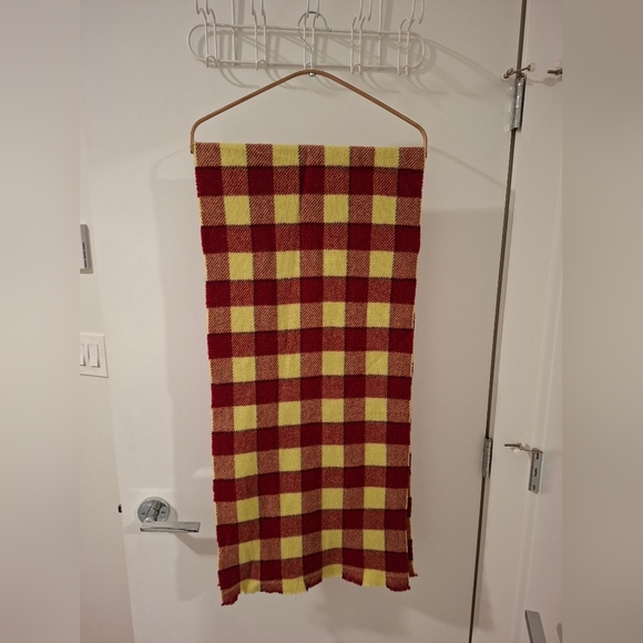Acne Studios Red and Yellow Wool Checkered Scarf with Micro Fringe - Picture 5 of 6
